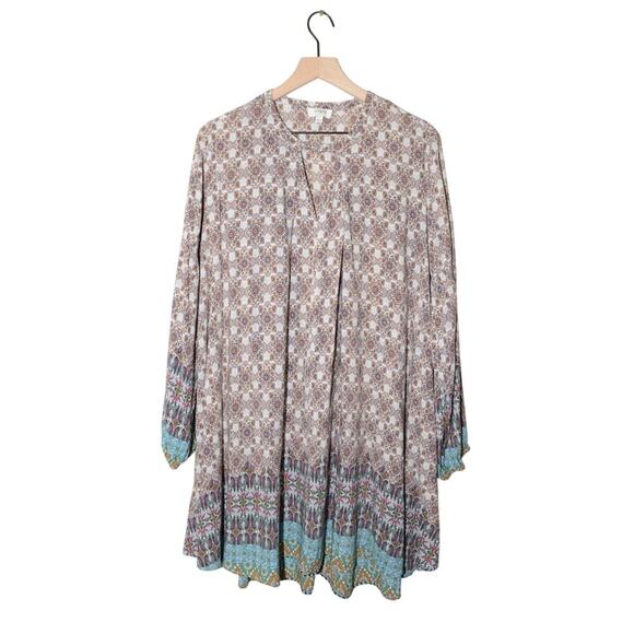 Umgee Dresses & Skirts - UMGEE Women’s L Mixed Print Floral Geometric Minidress Bohemian Chocolate Brown